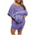 Tahitian Tiare Flower Family Matching Off Shoulder Short Dress and Hawaiian Shirt Violet Polynesian Pattern