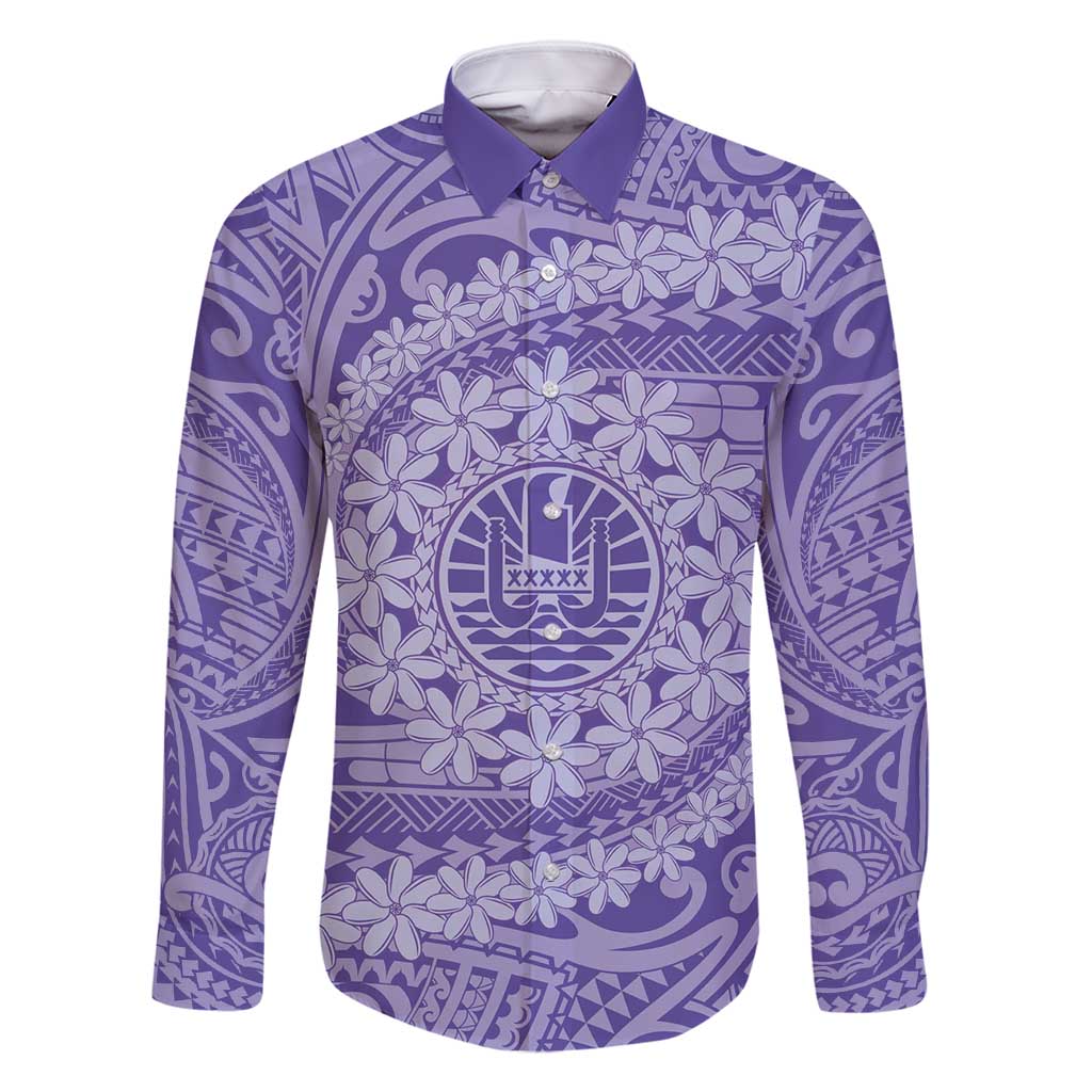 Tahitian Tiare Flower Family Matching Summer Maxi Dress and Hawaiian Shirt Violet Polynesian Pattern