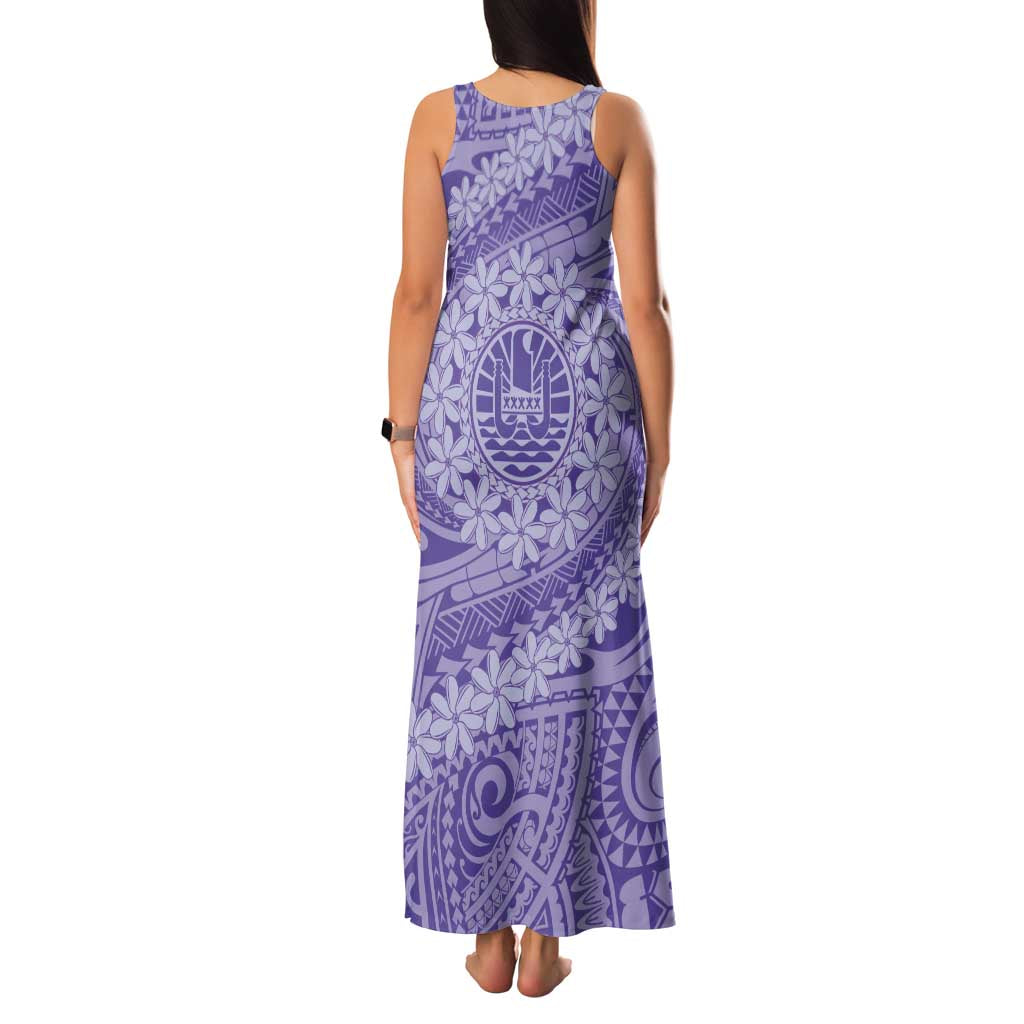 Tahitian Tiare Flower Family Matching Tank Maxi Dress and Hawaiian Shirt Violet Polynesian Pattern