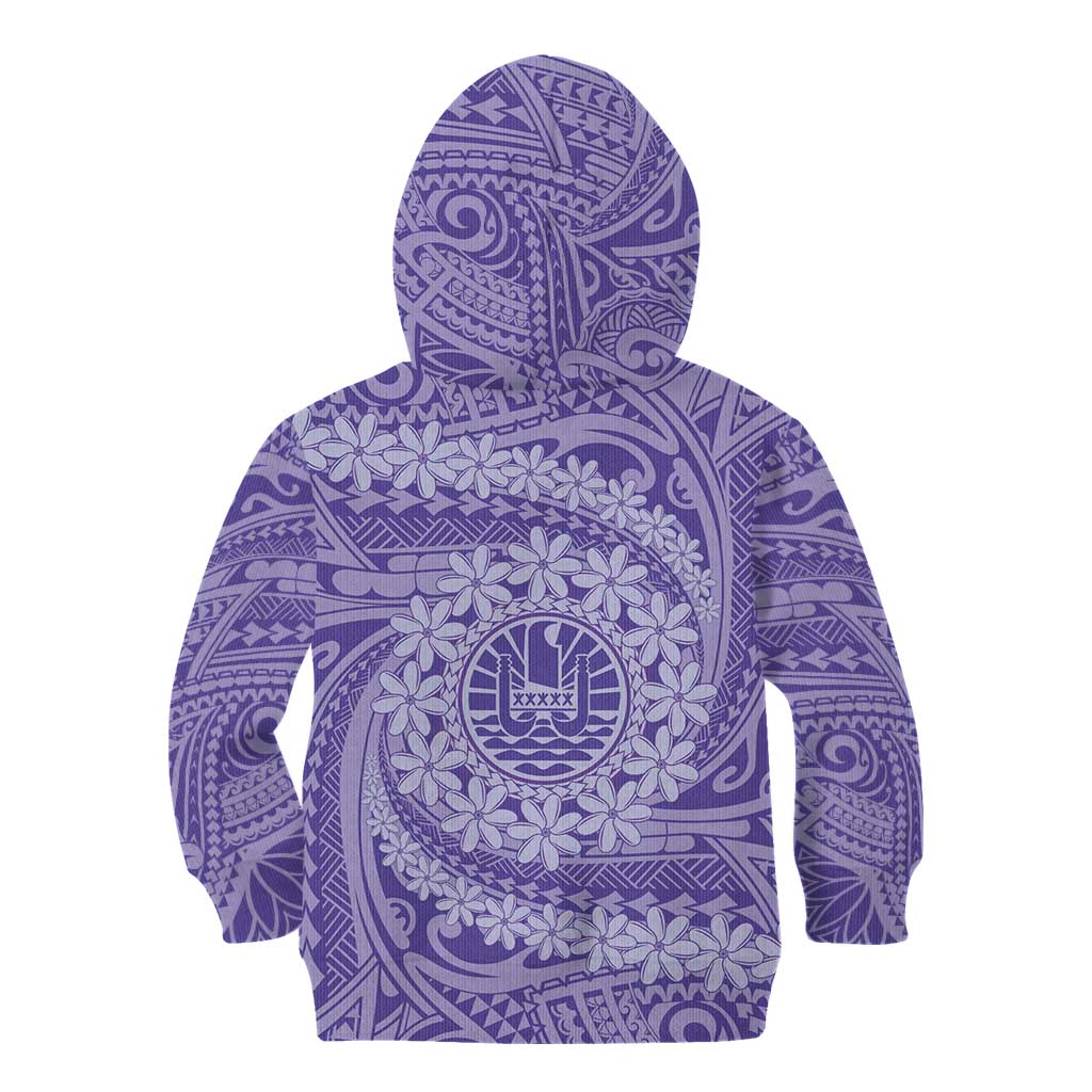 Tahitian Tiare Flower Kid Hoodie Violet Polynesian Pattern
