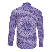 Tahitian Tiare Flower Long Sleeve Button Shirt Violet Polynesian Pattern