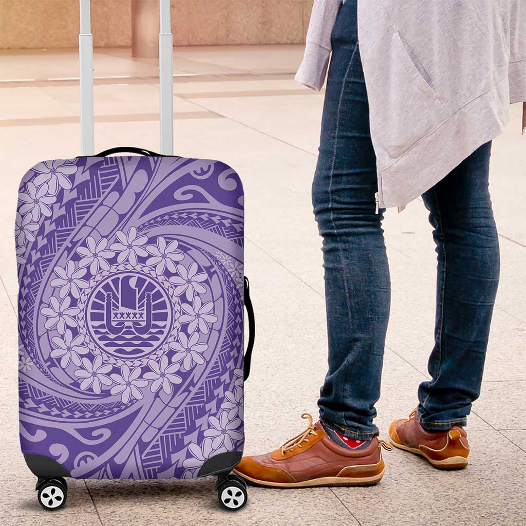 Tahitian Tiare Flower Luggage Cover Violet Polynesian Pattern