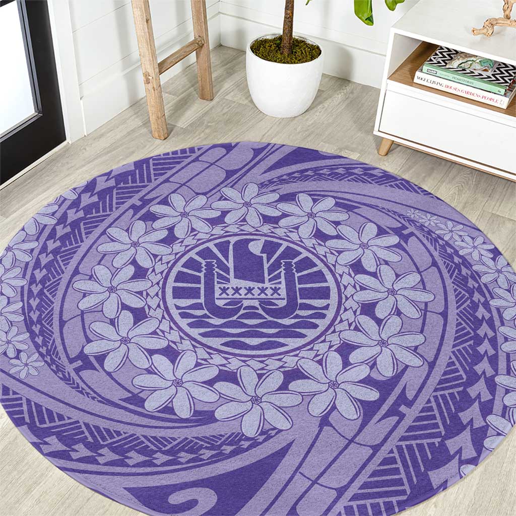 Tahitian Tiare Flower Round Carpet Violet Polynesian Pattern