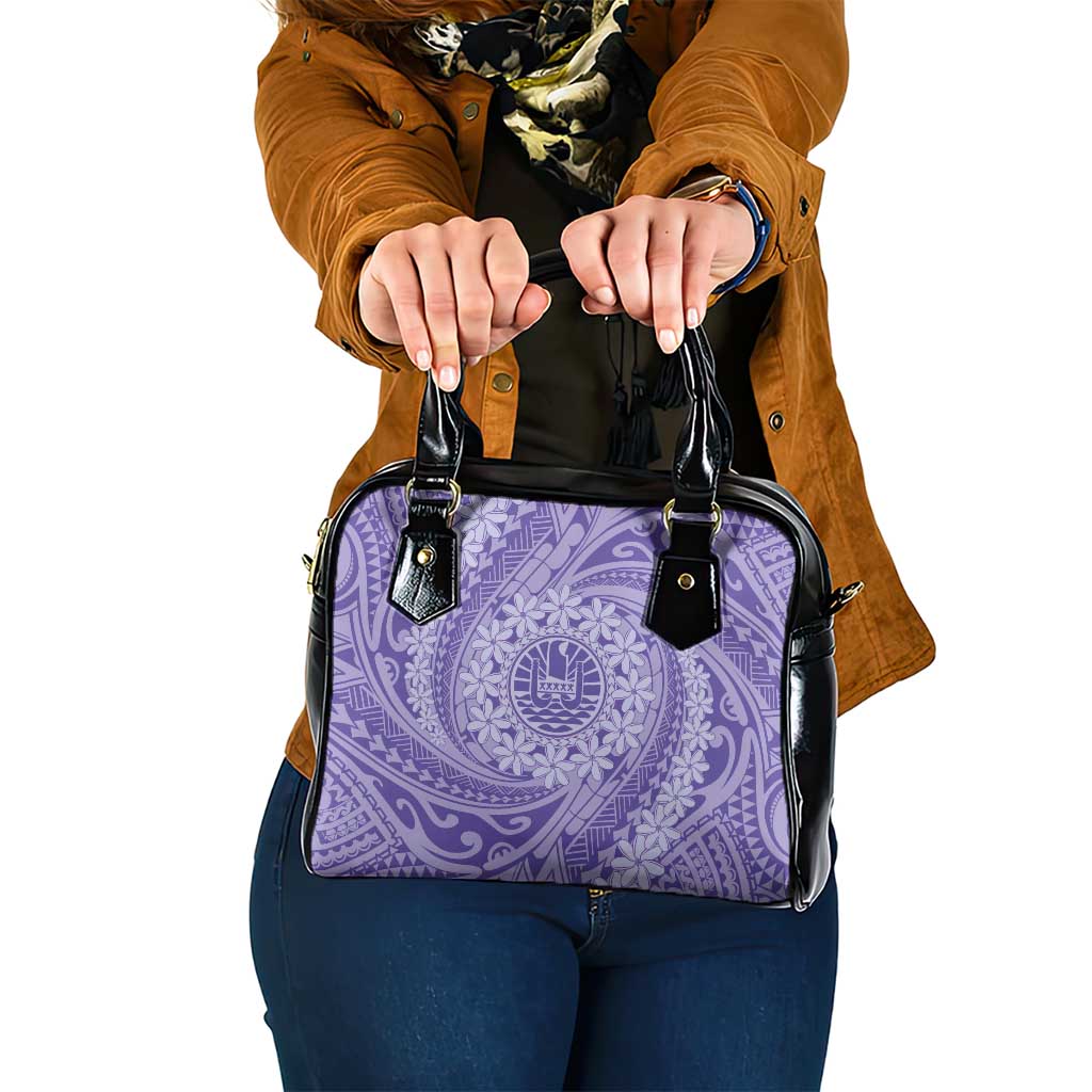 Tahitian Tiare Flower Shoulder Handbag Violet Polynesian Pattern