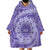 Tahitian Tiare Flower Wearable Blanket Hoodie Violet Polynesian Pattern