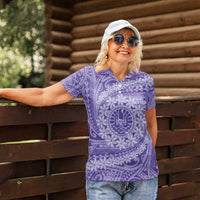 Tahitian Tiare Flower Women Polo Shirt Violet Polynesian Pattern