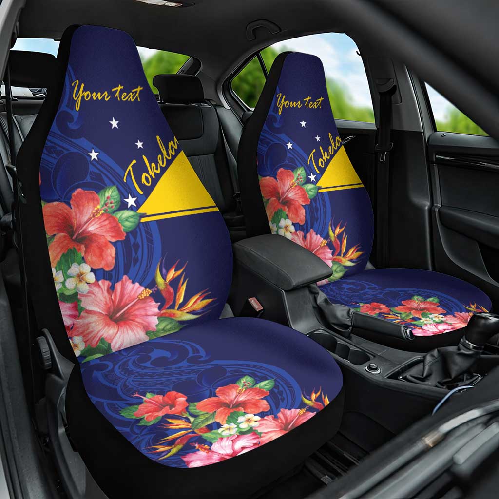 Personalised Tokelau Tropical Hibiscus Car Seat Cover With Polynesian Plumeria Tattoo