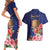 Personalised Tokelau Tropical Hibiscus Couples Matching Short Sleeve Bodycon Dress and Hawaiian Shirt With Polynesian Plumeria Tattoo