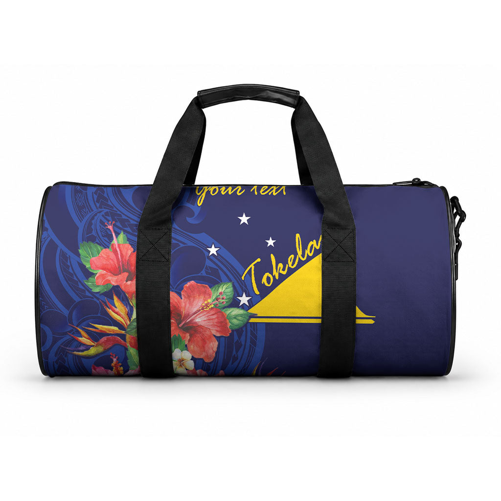 Personalised Tokelau Tropical Hibiscus Duffle Bag With Polynesian Plumeria Tattoo LT9 One size Blue - Polynesian Pride