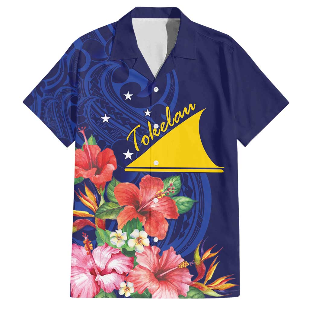 Personalised Tokelau Tropical Hibiscus Family Matching Tank Maxi Dress and Hawaiian Shirt With Polynesian Plumeria Tattoo