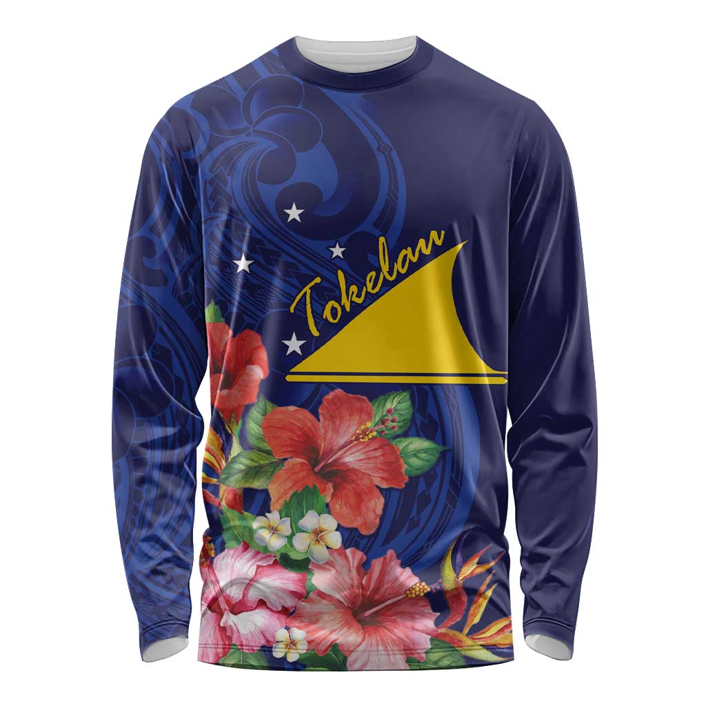 Personalised Tokelau Tropical Hibiscus Long Sleeve Shirt With Polynesian Plumeria Tattoo