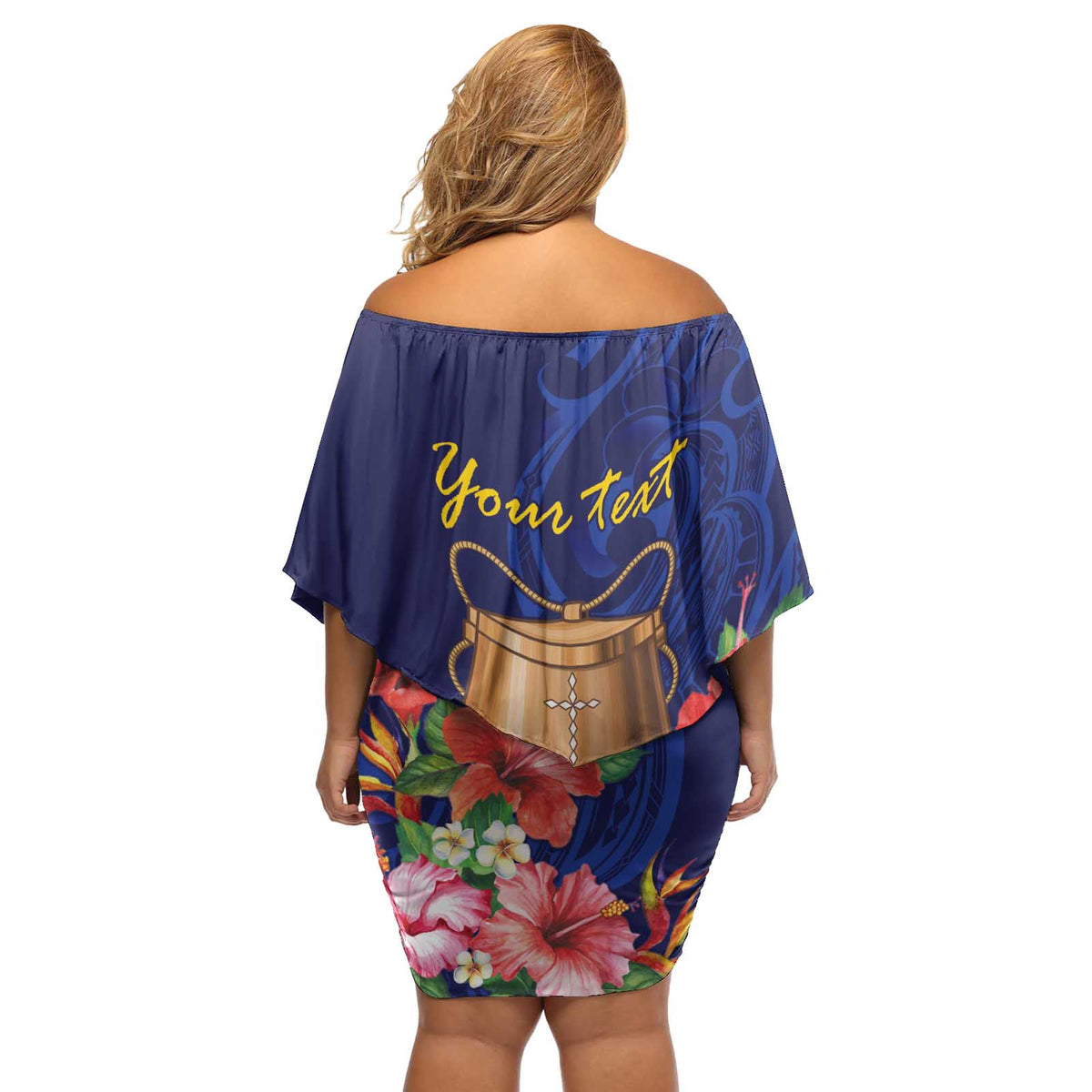 Personalised Tokelau Tropical Hibiscus Off Shoulder Short Dress With Polynesian Plumeria Tattoo