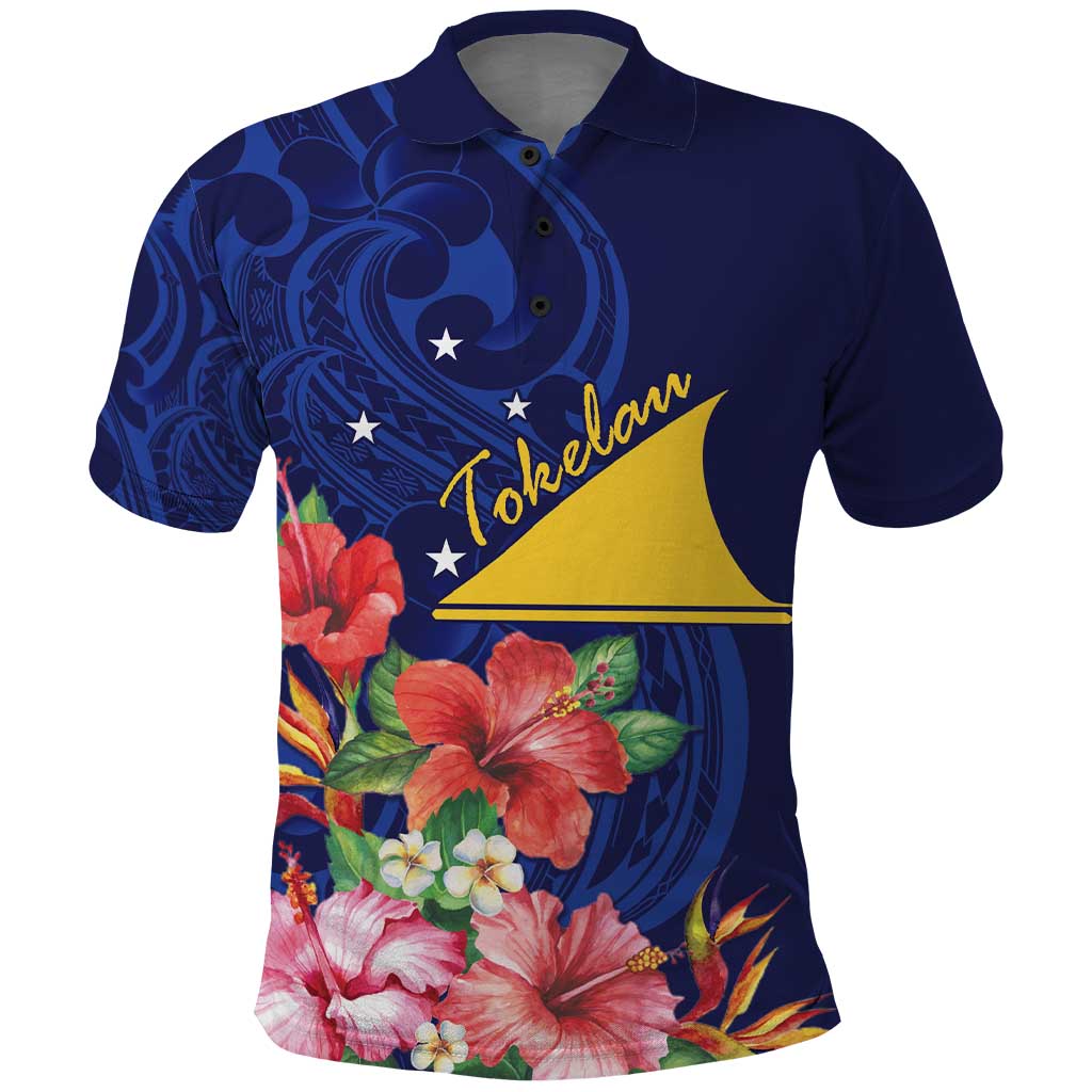 Personalised Tokelau Tropical Hibiscus Polo Shirt With Polynesian Plumeria Tattoo