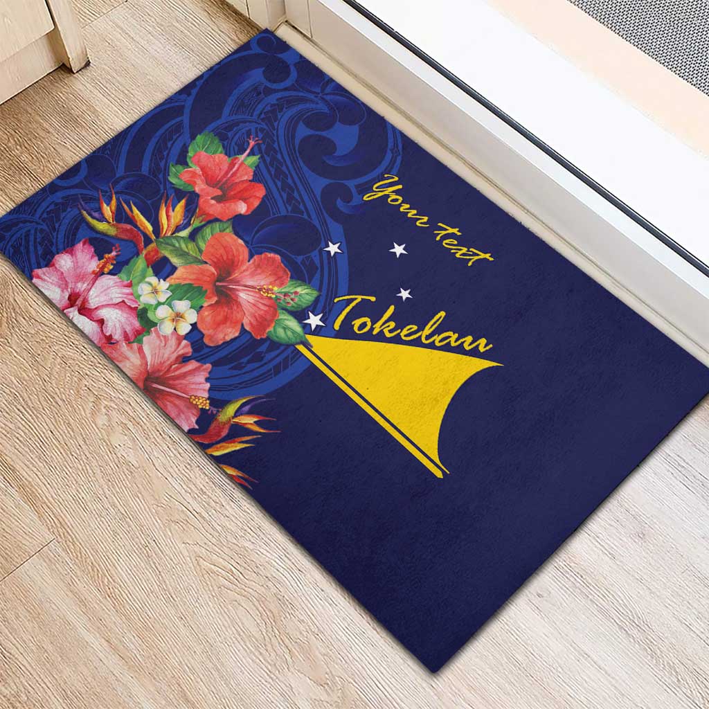 Personalised Tokelau Tropical Hibiscus Rubber Doormat With Polynesian Plumeria Tattoo