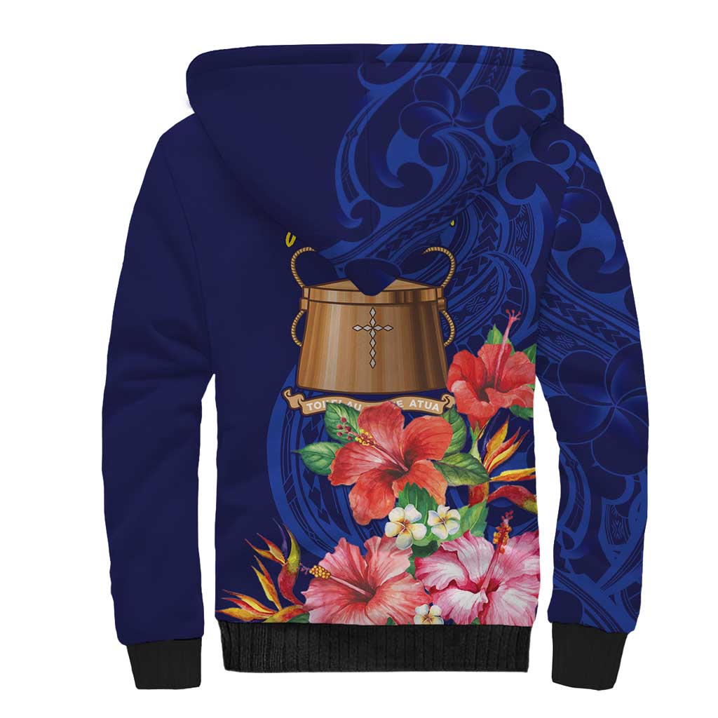 Personalised Tokelau Tropical Hibiscus Sherpa Hoodie With Polynesian Plumeria Tattoo