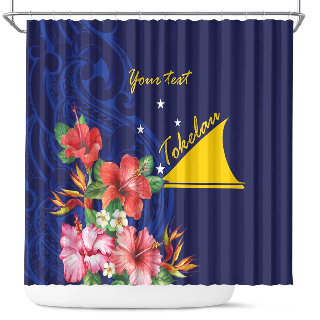 Personalised Tokelau Tropical Hibiscus Shower Curtain With Polynesian Plumeria Tattoo