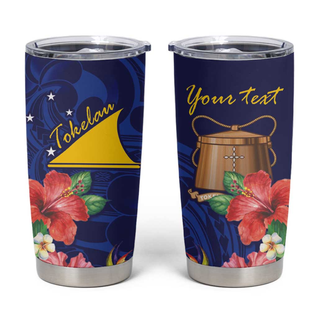 Personalised Tokelau Tropical Hibiscus Tumbler Cup With Polynesian Plumeria Tattoo