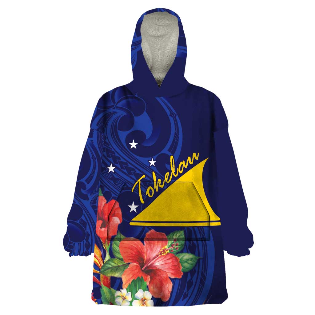 Personalised Tokelau Tropical Hibiscus Wearable Blanket Hoodie With Polynesian Plumeria Tattoo