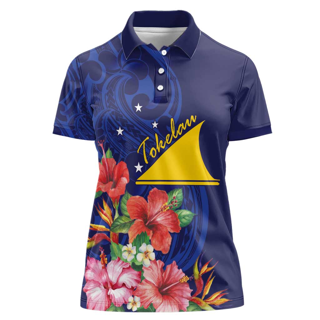 Personalised Tokelau Tropical Hibiscus Women Polo Shirt With Polynesian Plumeria Tattoo