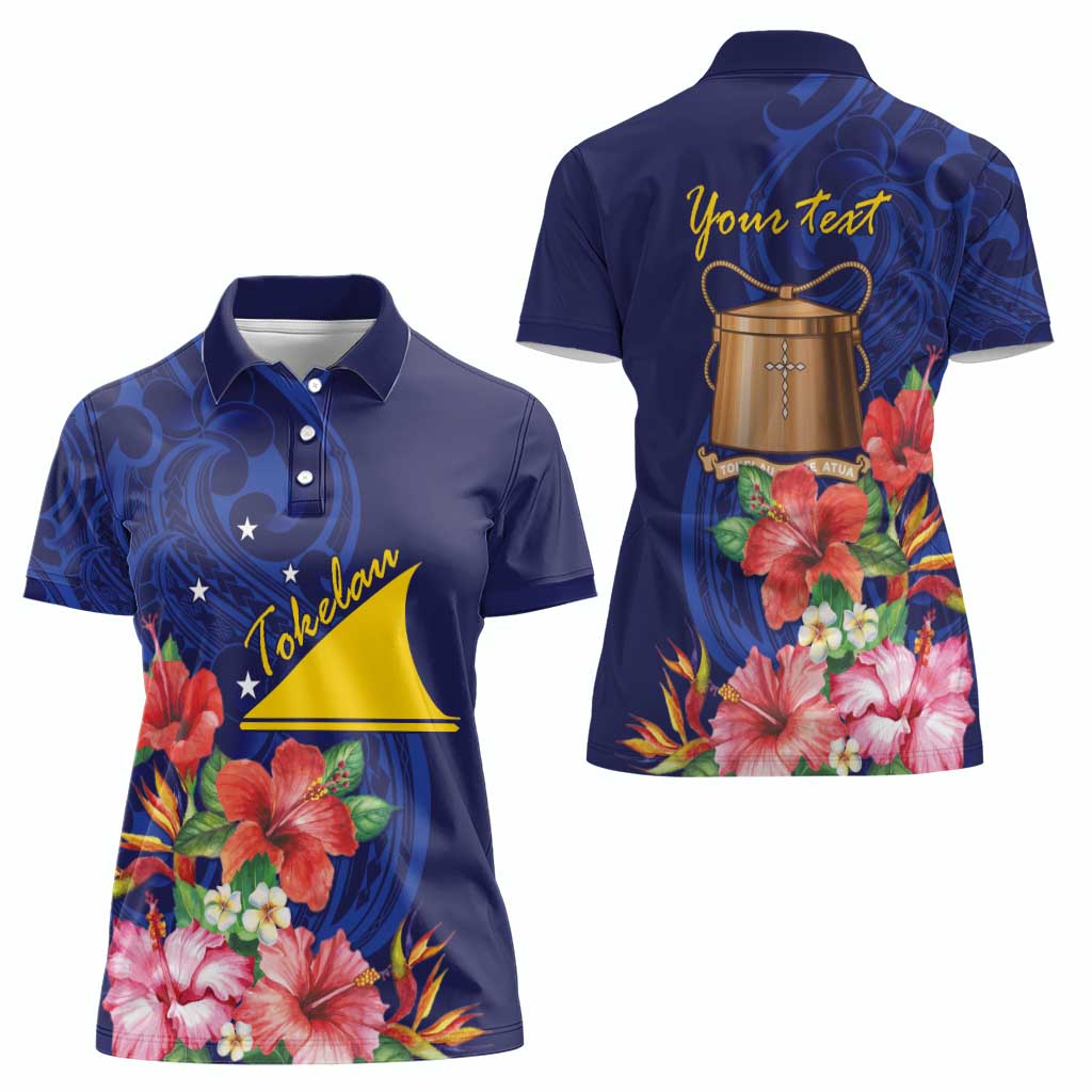 Personalised Tokelau Tropical Hibiscus Women Polo Shirt With Polynesian Plumeria Tattoo