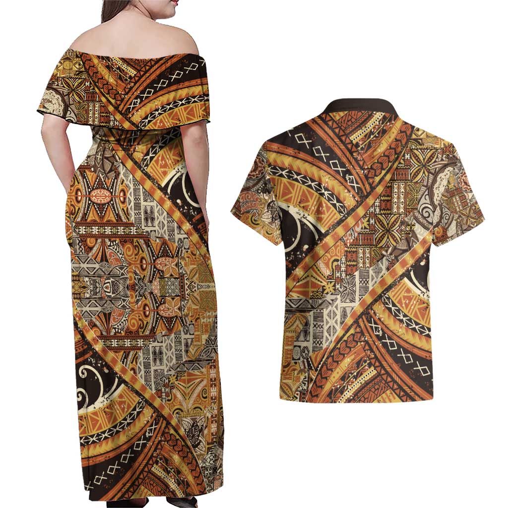 Hawaiian Style Tapa Couples Matching Off Shoulder Maxi Dress and Hawaiian Shirt Vintage Seamless Pattern LT9 - Polynesian Pride