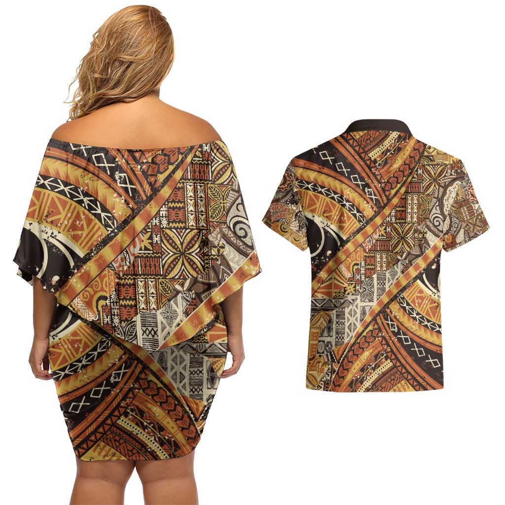 Hawaiian Style Tapa Couples Matching Off Shoulder Short Dress and Hawaiian Shirt Vintage Seamless Pattern LT9 - Polynesian Pride