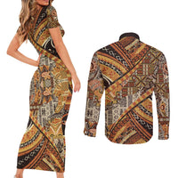 Hawaiian Style Tapa Couples Matching Short Sleeve Bodycon Dress and Long Sleeve Button Shirt Vintage Seamless Pattern LT9 - Polynesian Pride