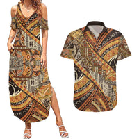Hawaiian Style Tapa Couples Matching Summer Maxi Dress and Hawaiian Shirt Vintage Seamless Pattern LT9 Red - Polynesian Pride