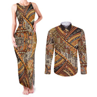 Hawaiian Style Tapa Couples Matching Tank Maxi Dress and Long Sleeve Button Shirt Vintage Seamless Pattern LT9 Red - Polynesian Pride