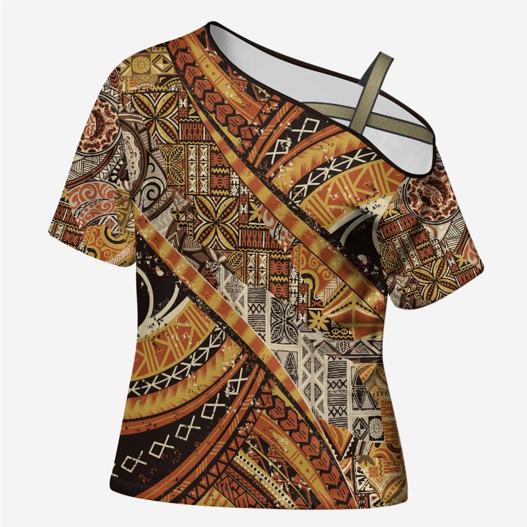 Hawaiian Style Tapa Cross Shoulder Shirt Vintage Seamless Pattern LT9 Female Red - Polynesian Pride