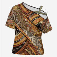 Hawaiian Style Tapa Cross Shoulder Shirt Vintage Seamless Pattern LT9 Female Red - Polynesian Pride