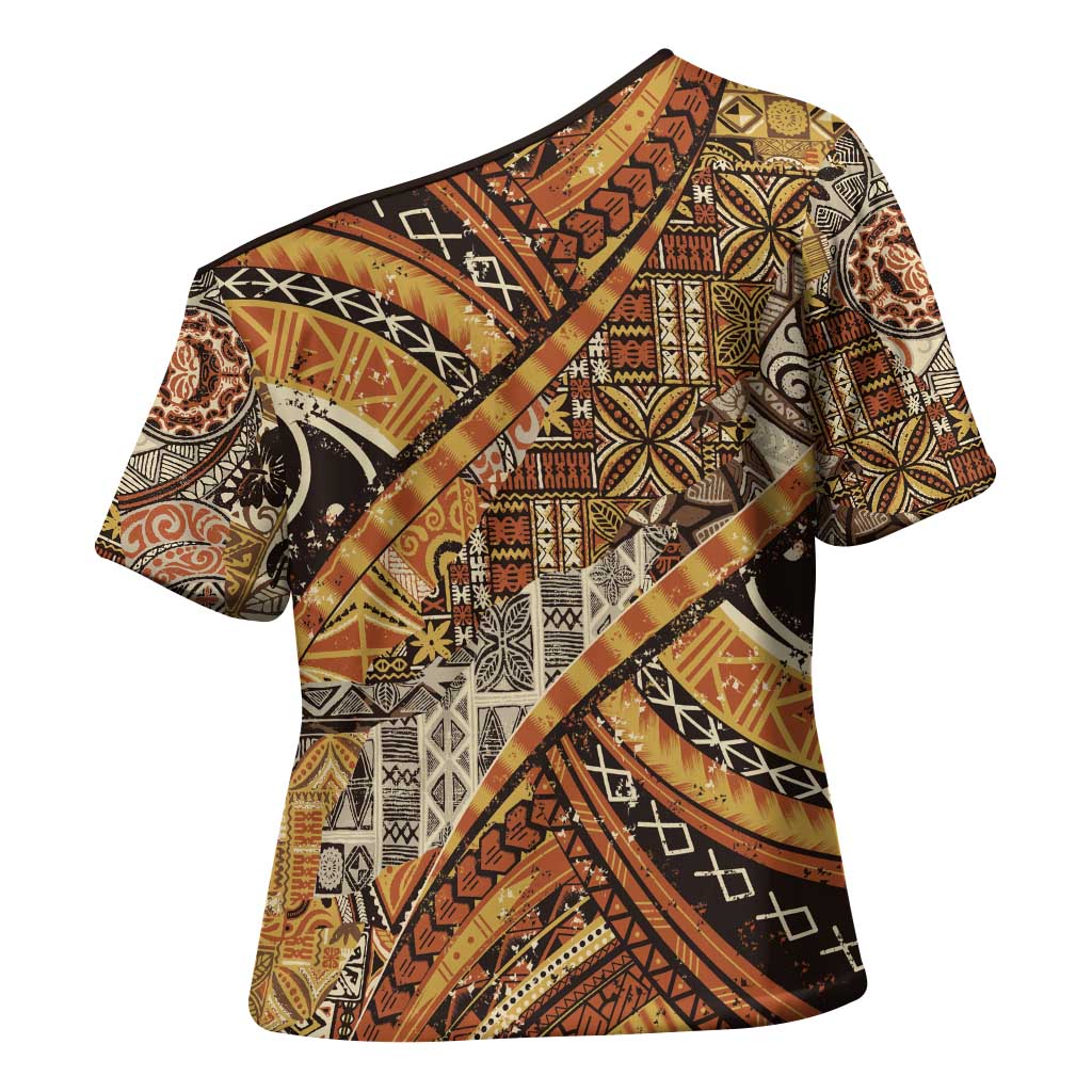 Hawaiian Style Tapa Cross Shoulder Shirt Vintage Seamless Pattern LT9 - Polynesian Pride