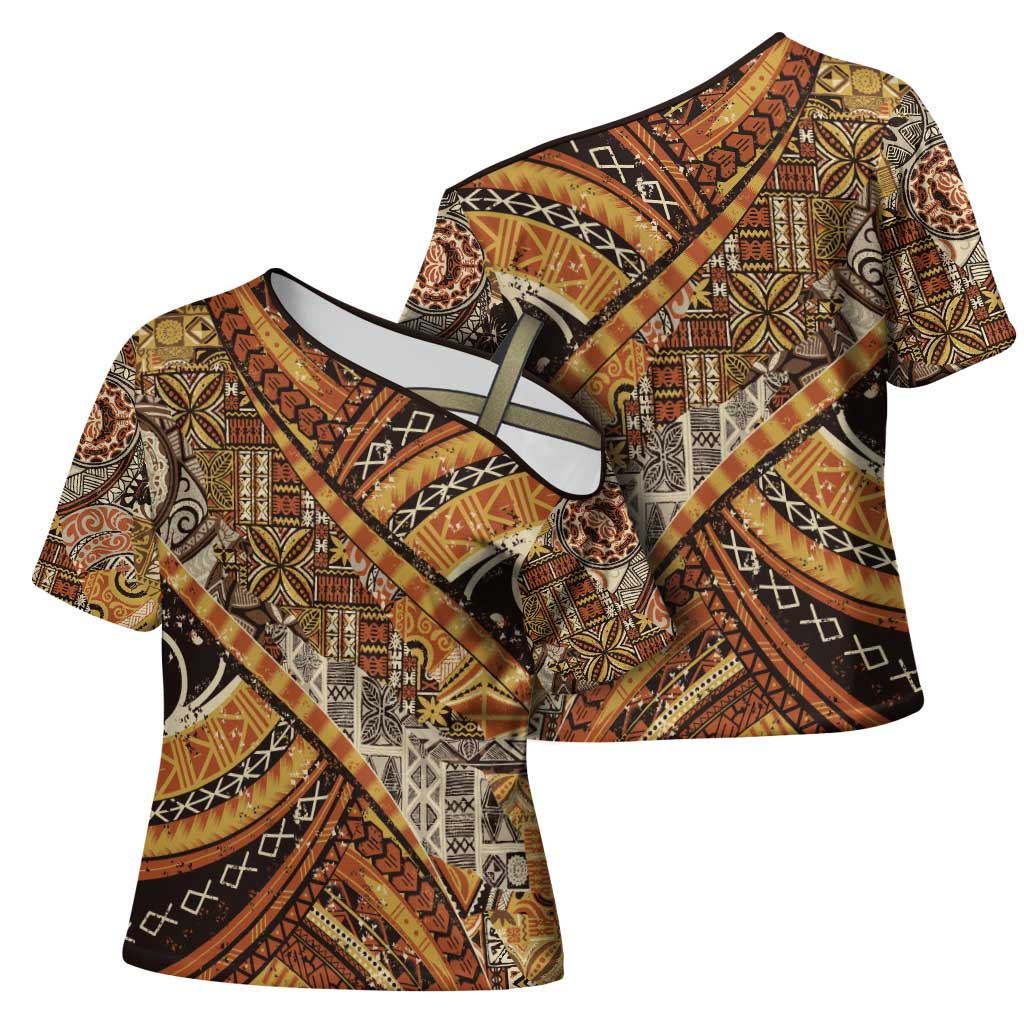 Hawaiian Style Tapa Cross Shoulder Shirt Vintage Seamless Pattern LT9 - Polynesian Pride