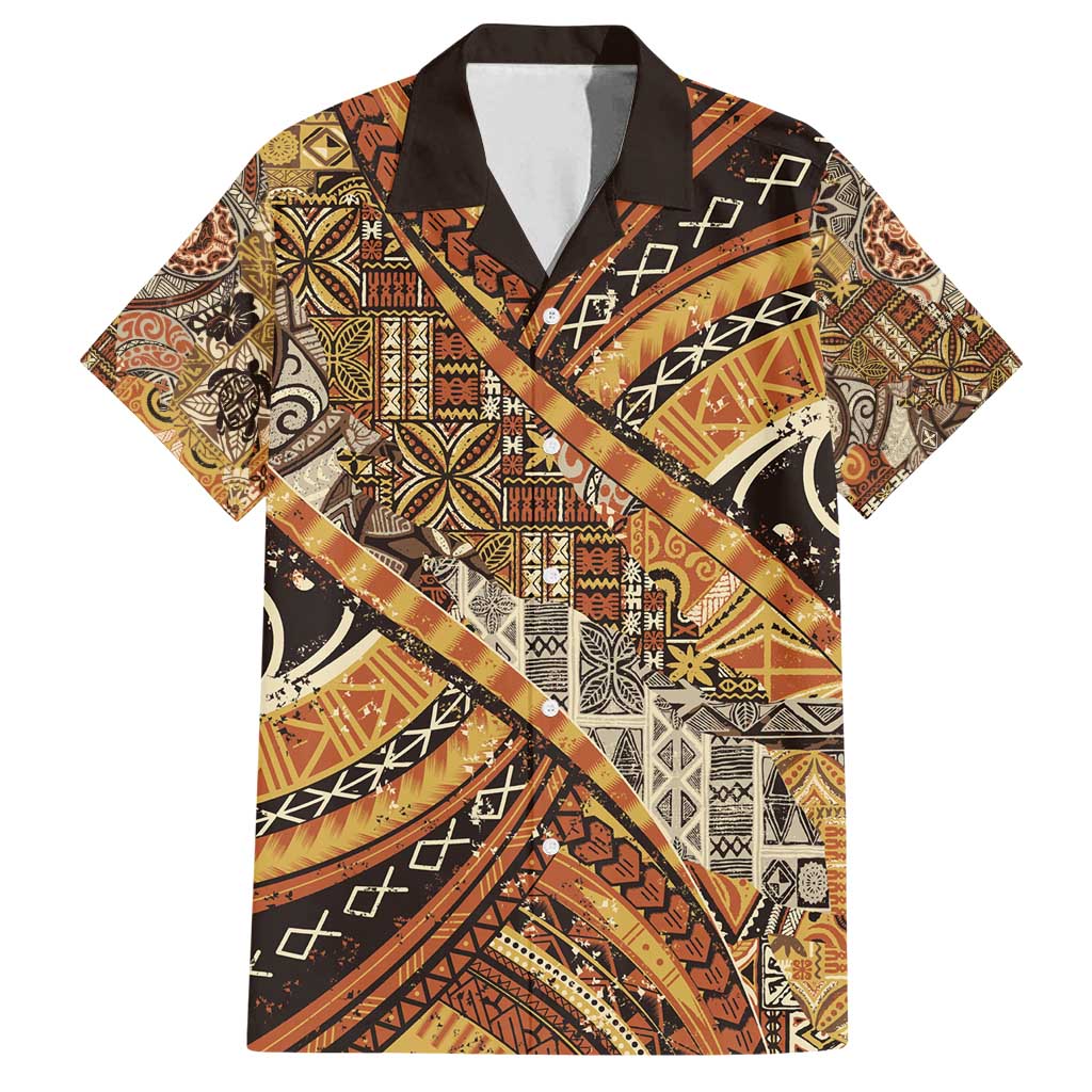 Hawaiian Style Tapa Family Matching Long Sleeve Bodycon Dress and Hawaiian Shirt Vintage Seamless Pattern LT9 Dad's Shirt - Short Sleeve Red - Polynesian Pride