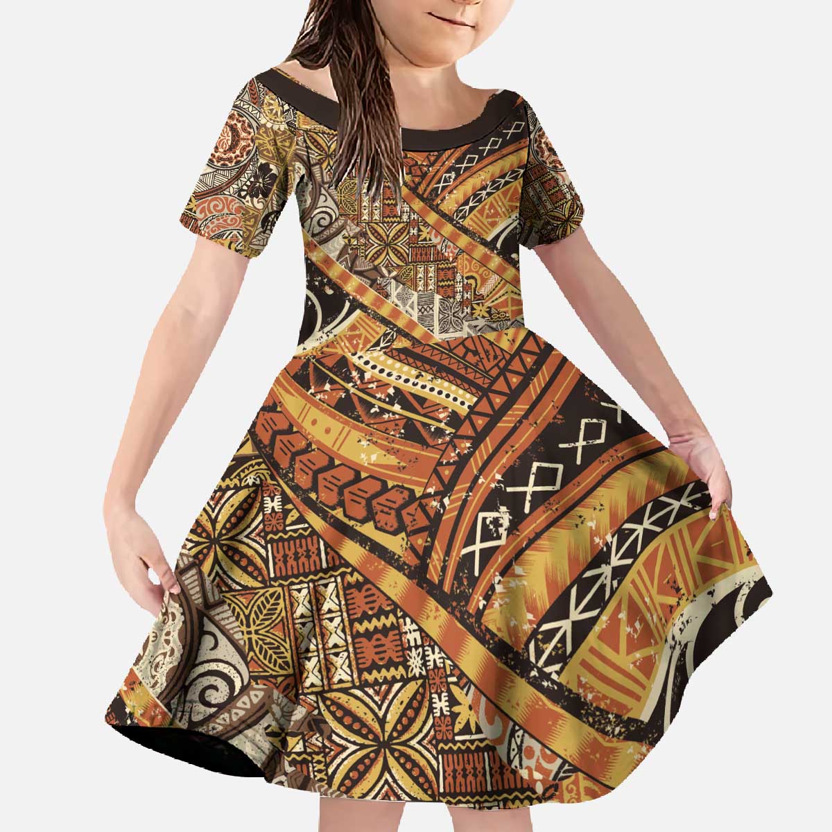 Hawaiian Style Tapa Family Matching Off The Shoulder Long Sleeve Dress and Hawaiian Shirt Vintage Seamless Pattern - Polynesian Pride