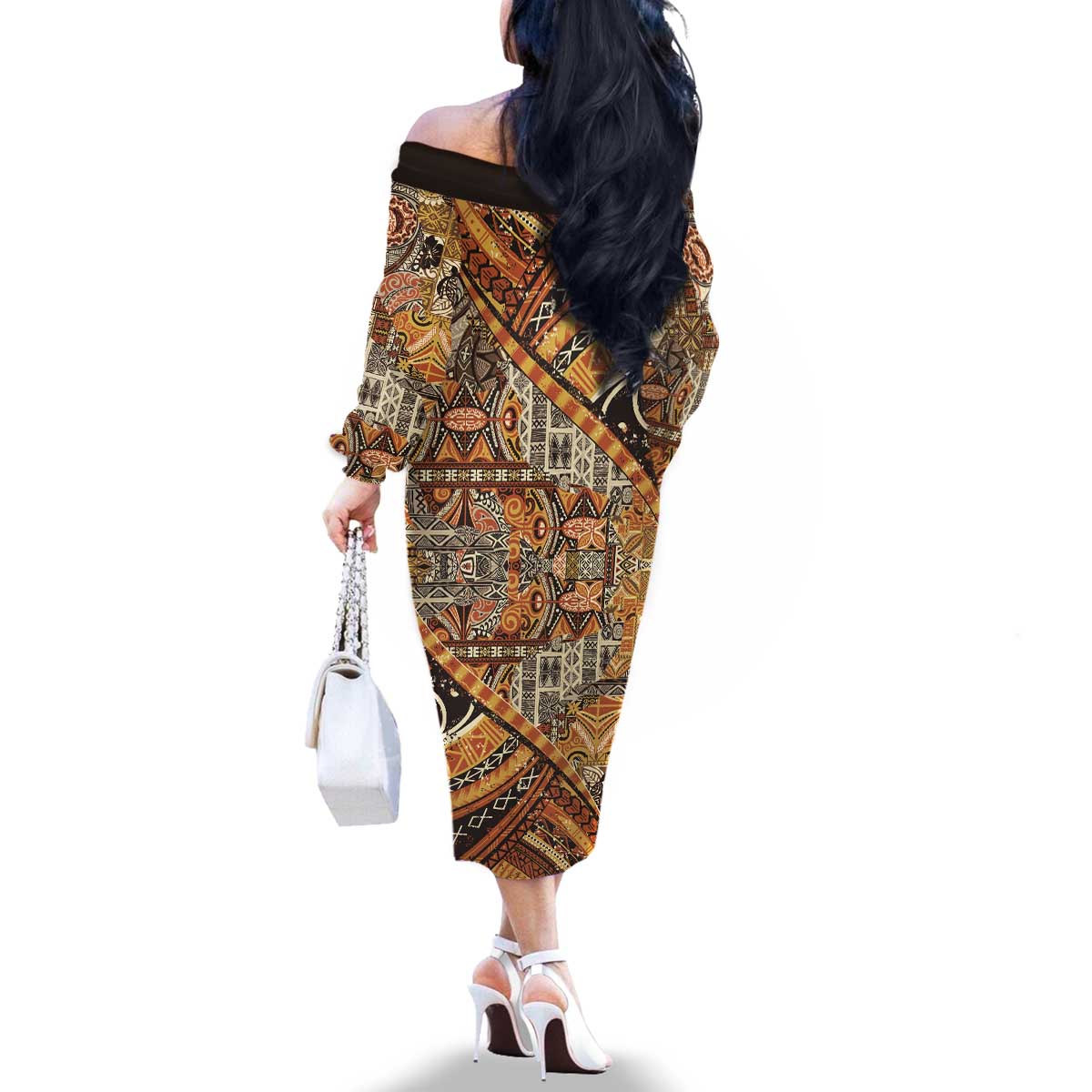 Hawaiian Style Tapa Family Matching Off The Shoulder Long Sleeve Dress and Hawaiian Shirt Vintage Seamless Pattern - Polynesian Pride