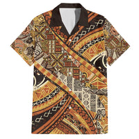 Hawaiian Style Tapa Family Matching Off Shoulder Maxi Dress and Hawaiian Shirt Vintage Seamless Pattern LT9 Dad's Shirt - Short Sleeve Red - Polynesian Pride