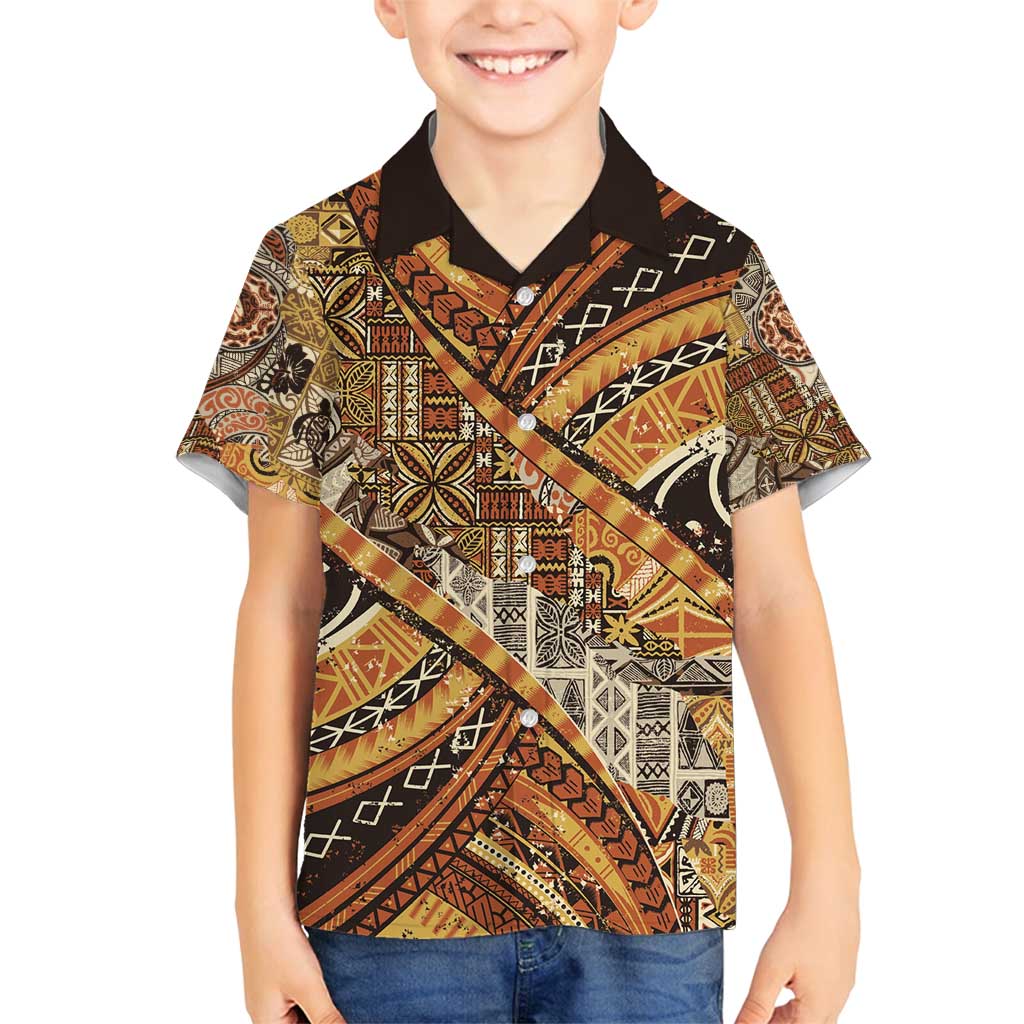 Hawaiian Style Tapa Family Matching Off Shoulder Maxi Dress and Hawaiian Shirt Vintage Seamless Pattern LT9 Son's Shirt Red - Polynesian Pride