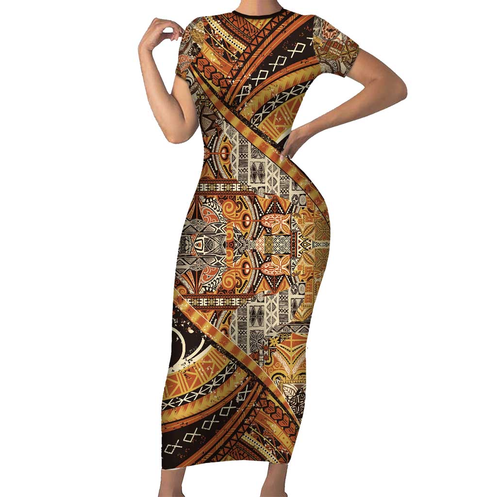Hawaiian Style Tapa Family Matching Short Sleeve Bodycon Dress and Hawaiian Shirt Vintage Seamless Pattern - Polynesian Pride