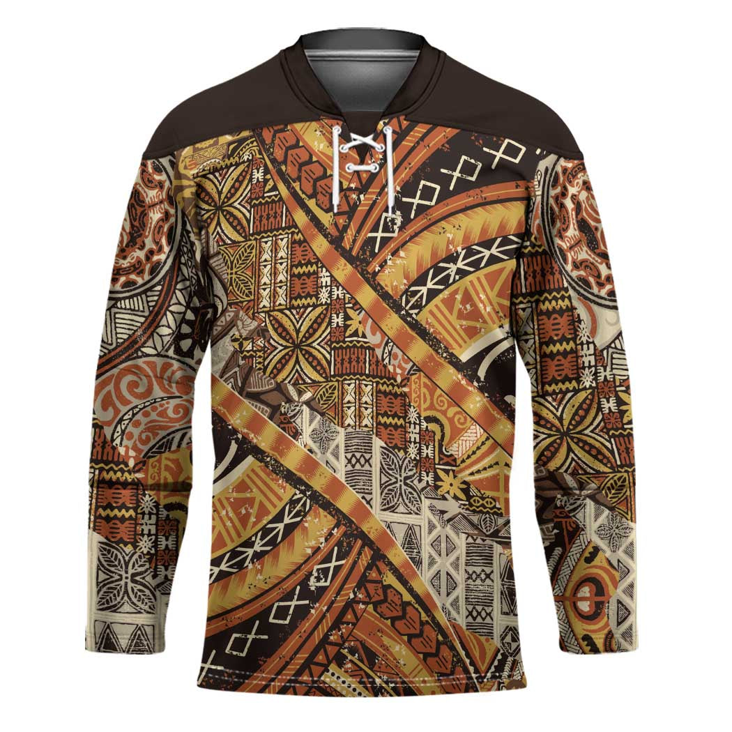 Hawaiian Style Tapa Hockey Jersey Vintage Seamless Pattern LT9 Unisex Red - Polynesian Pride