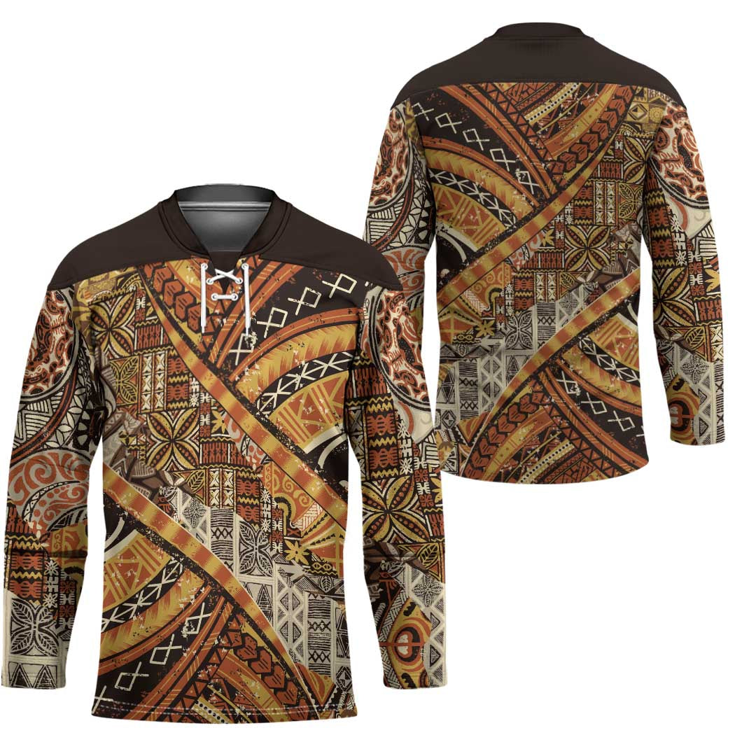 Hawaiian Style Tapa Hockey Jersey Vintage Seamless Pattern LT9 - Polynesian Pride