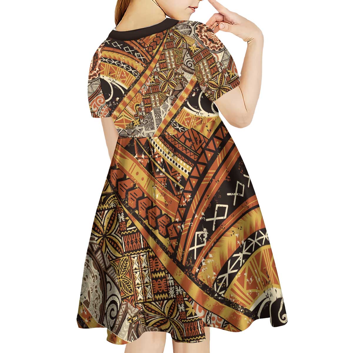 Hawaiian Style Tapa Kid Short Sleeve Dress Vintage Seamless Pattern - Polynesian Pride