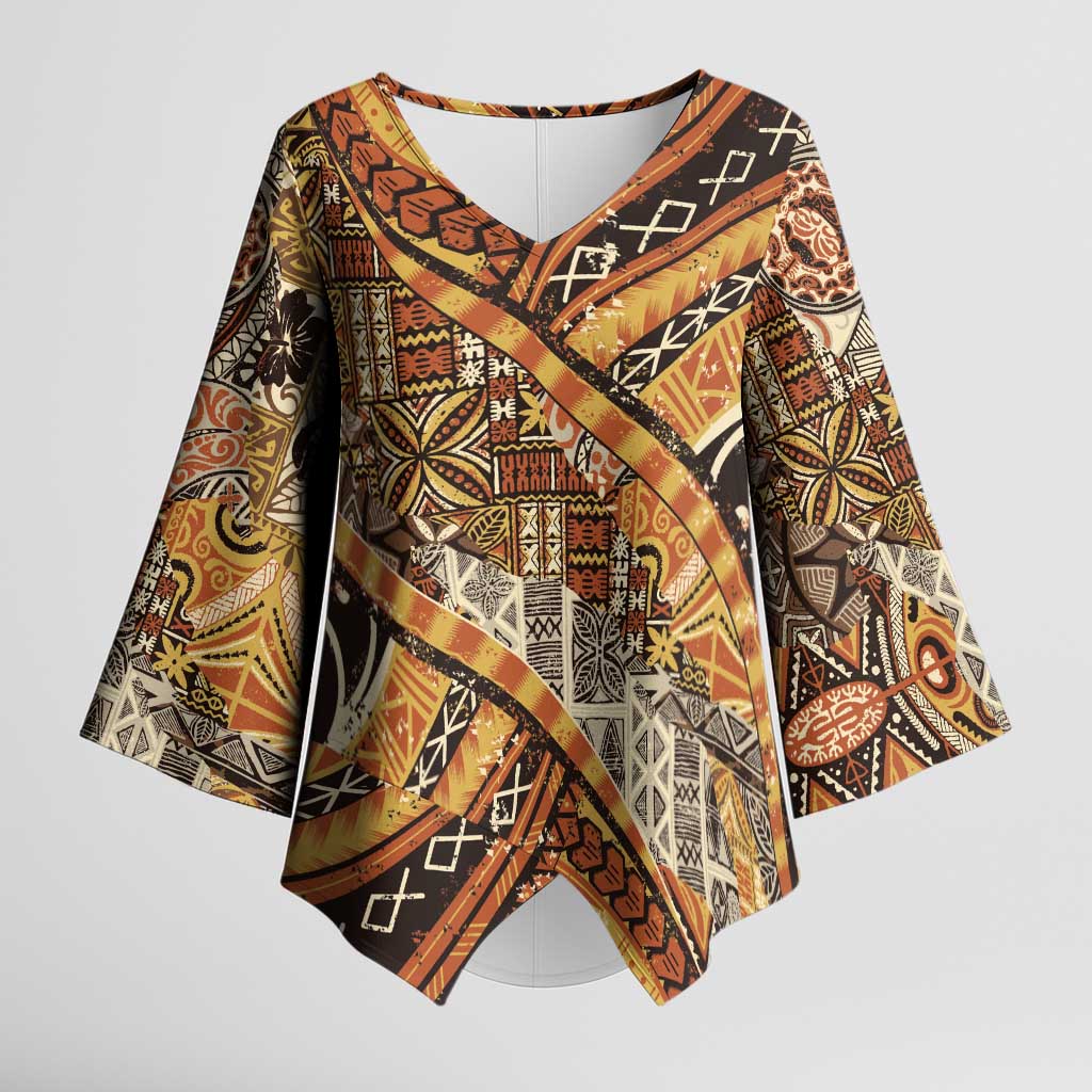 Hawaiian Style Tapa Kimono Sleeve Blouse Vintage Seamless Pattern - Polynesian Pride