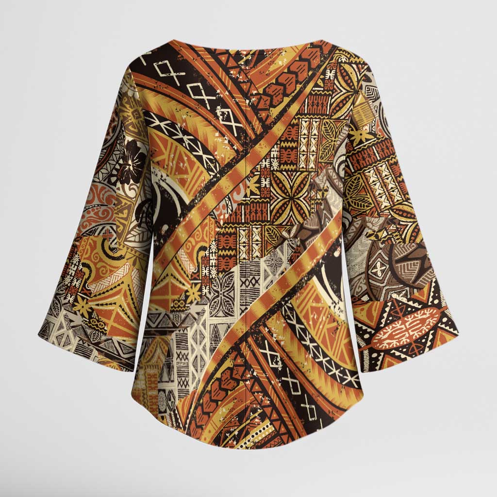 Hawaiian Style Tapa Kimono Sleeve Blouse Vintage Seamless Pattern - Polynesian Pride