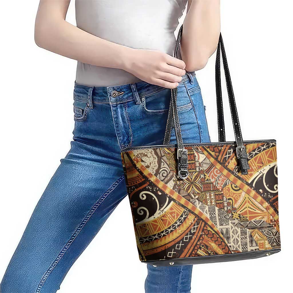 Hawaiian Style Tapa Leather Tote Bag Vintage Seamless Pattern - Polynesian Pride