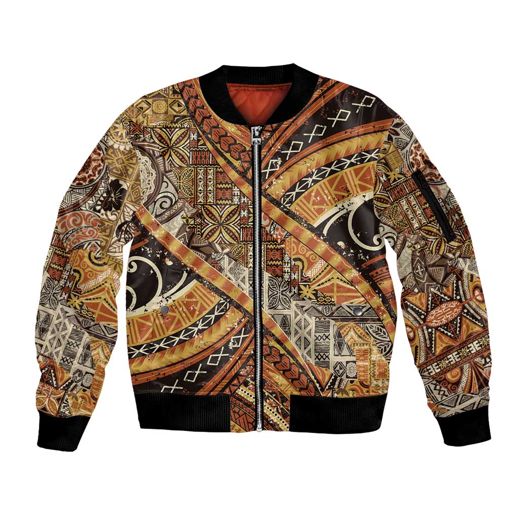 Hawaiian Style Tapa Sleeve Zip Bomber Jacket Vintage Seamless Pattern - Polynesian Pride