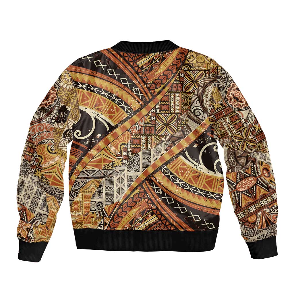 Hawaiian Style Tapa Sleeve Zip Bomber Jacket Vintage Seamless Pattern - Polynesian Pride