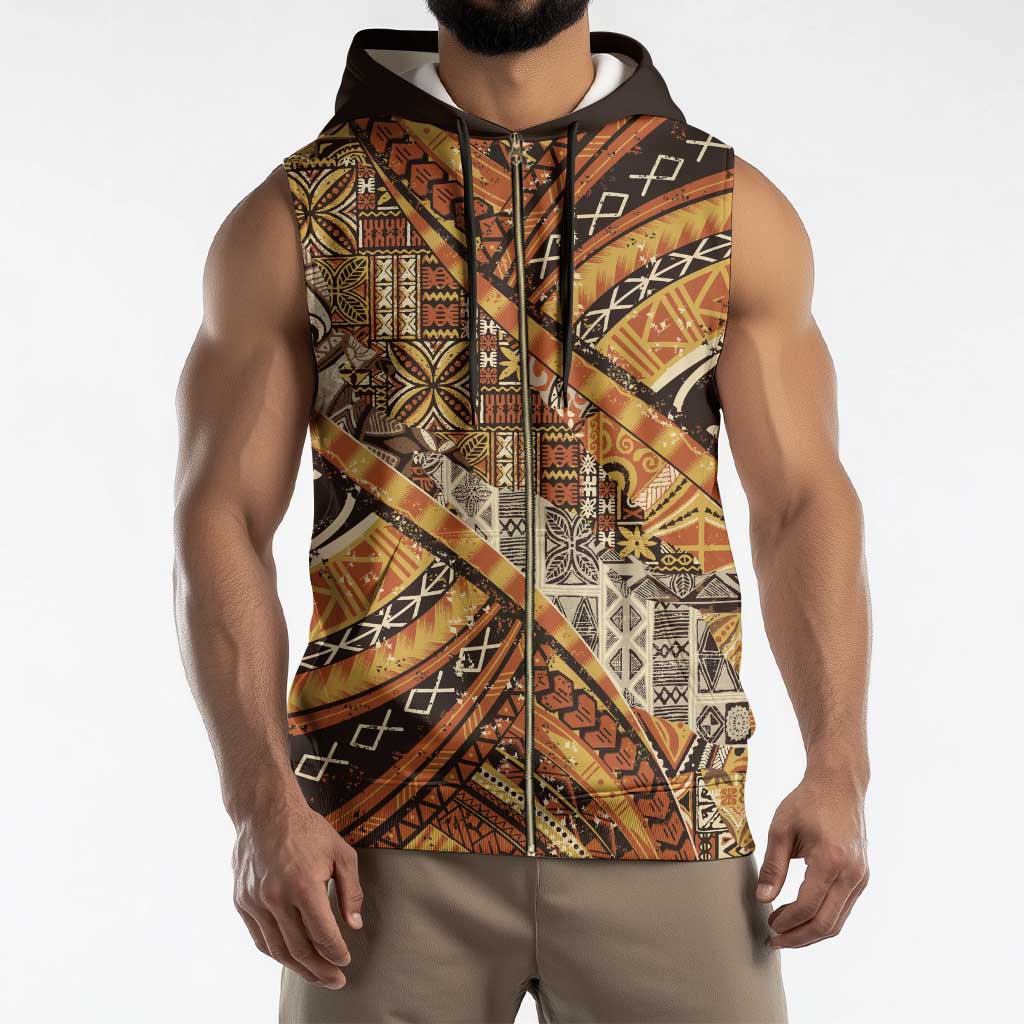 Hawaiian Style Tapa Sleeveless Zip Hoodie Vintage Seamless Pattern - Polynesian Pride