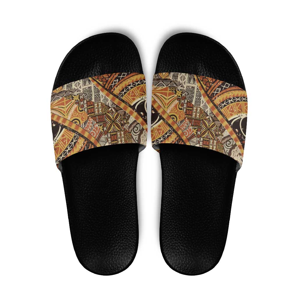 Hawaiian Style Tapa Slide Sandals Vintage Seamless Pattern - Polynesian Pride
