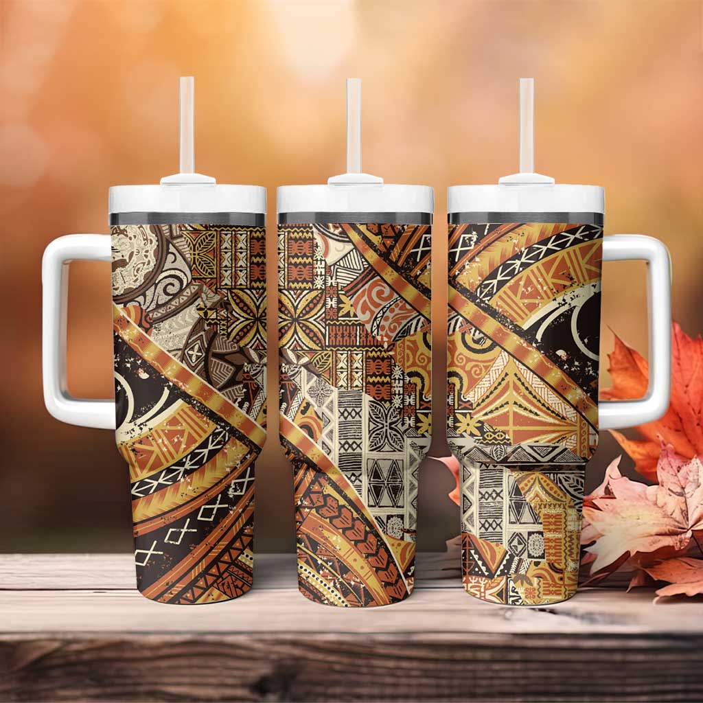 Hawaiian Style Tapa Tumbler With Handle Vintage Seamless Pattern - Polynesian Pride